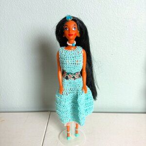 1992 Vintage Disney Jasmine Doll Handmade Necklace Dress Belt 1966 Twist N Turn